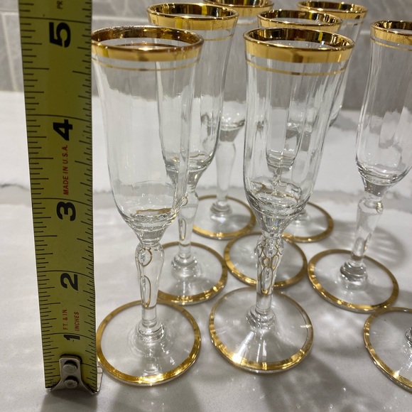 Italian PANELLED CRYSTAL APERTIF CORDIAL GLASSES GOLD TRIM TIFFIN set 8 - Picture 2 of 5